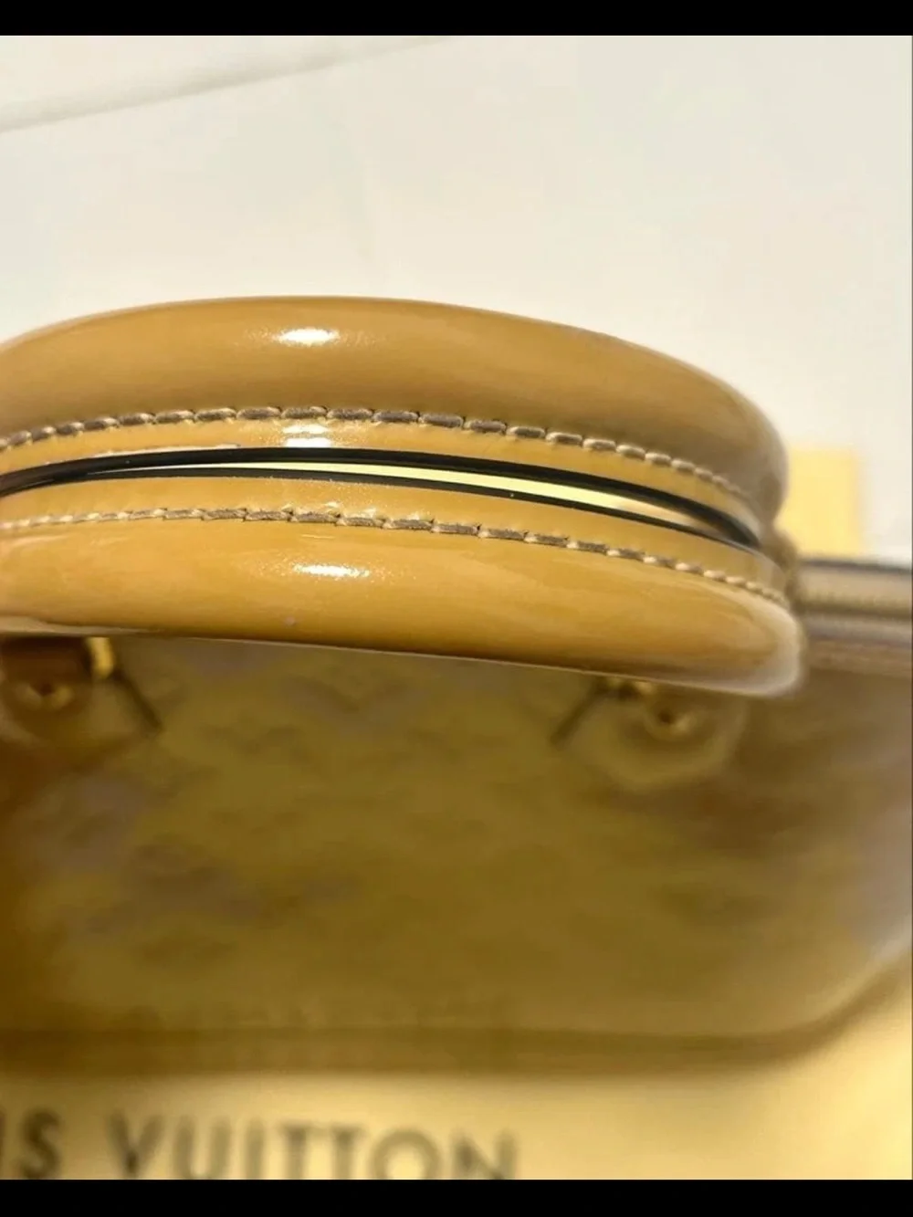 Louis Vuitton Vernis Alma PM Satchel in Camel Patent Leather with Gold Hardware